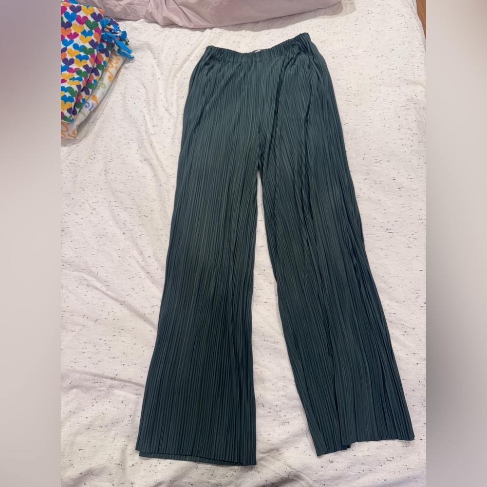 SAMSOE Teal Wide Leg Pleated Pants
